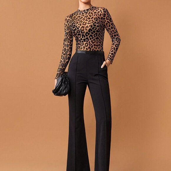 Brown Casual Women's Leopard Print Mesh Top - Picture 5 of 10